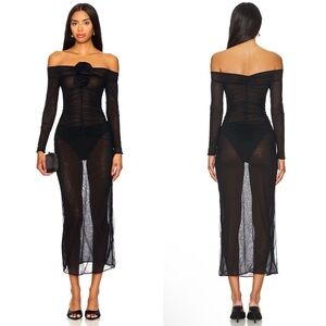 NEW NWT Maygel Coronel Heliosa Sheer Maxi Dress In Ebony Black